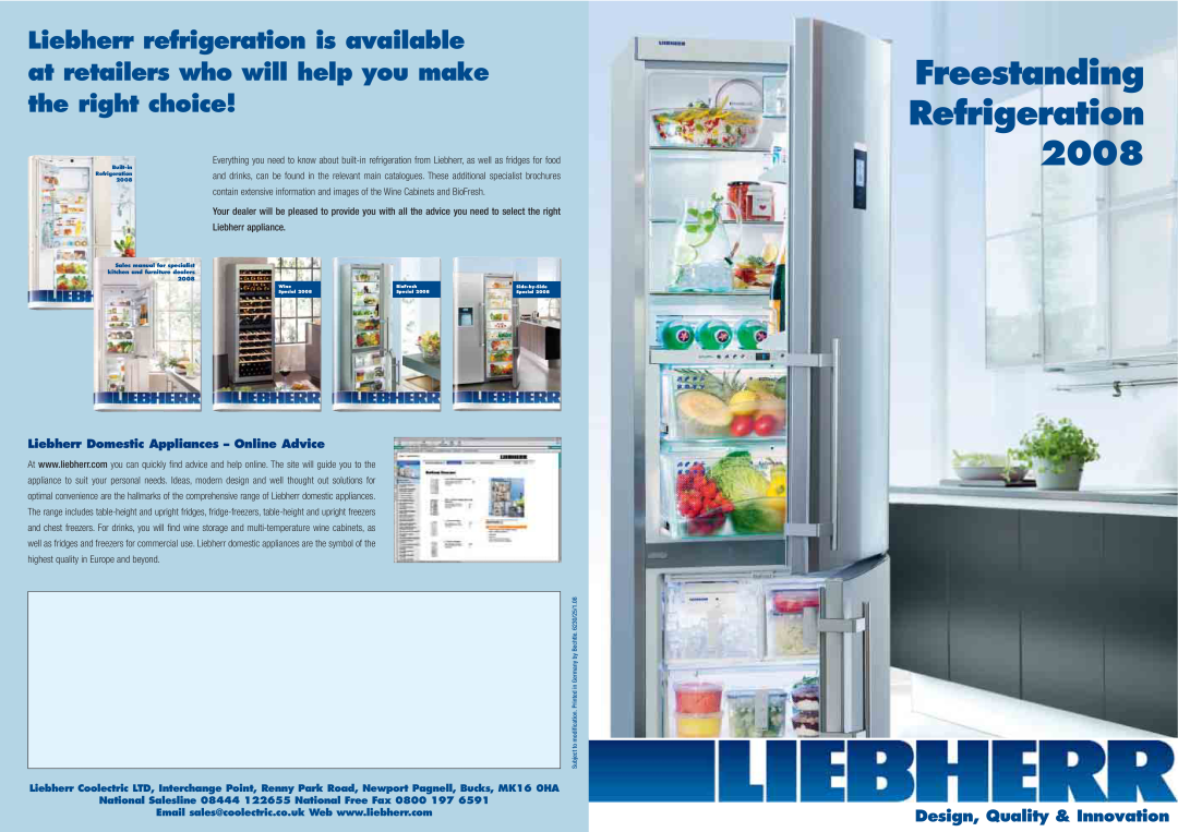 Liebherr Freestanding Refrigerator manual Liebherr Domestic Appliances - Online Advice, Freestanding Refrigeration 2008 