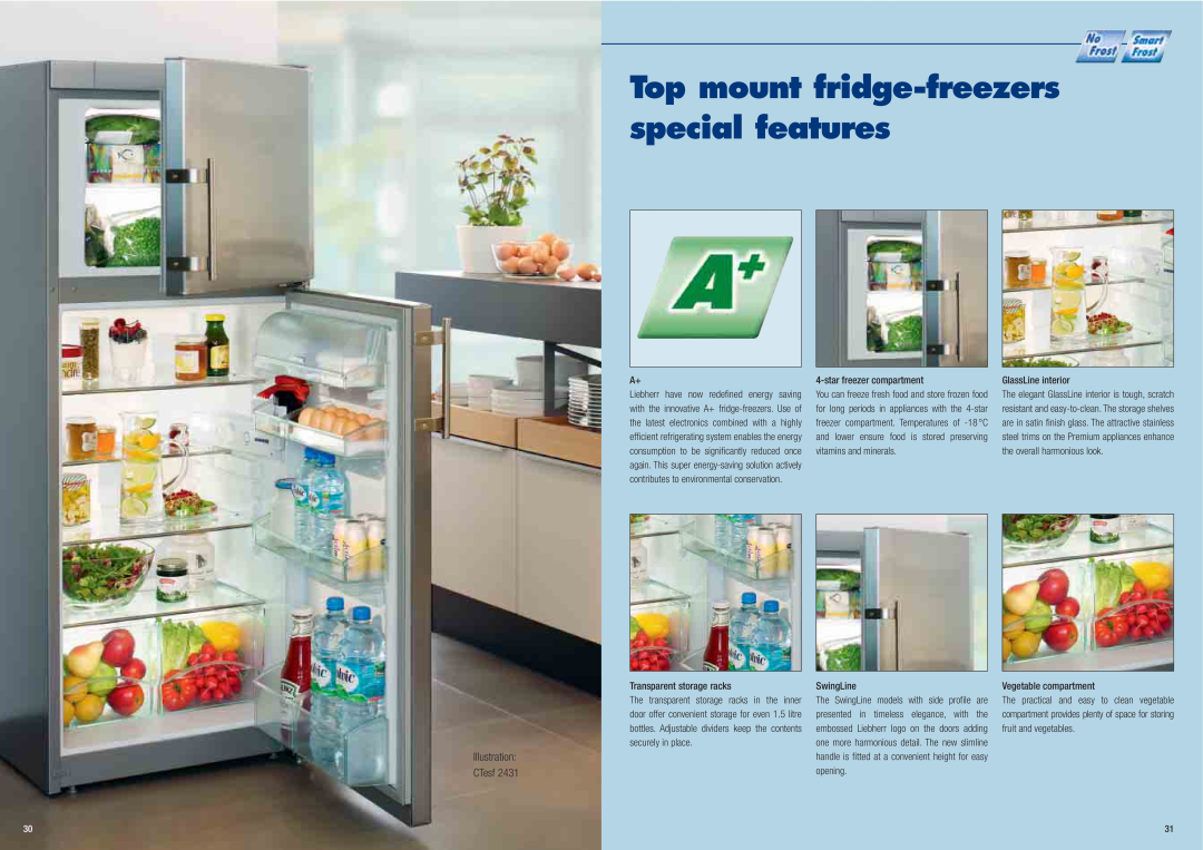 Liebherr Freestanding Refrigerator manual Top mount fridge-freezers special features, Illustration CTesf 