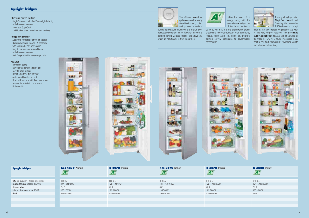 Liebherr Freestanding Refrigerator Upright fridges, · MagicEye control with SoftTouch digital display with Premium models 