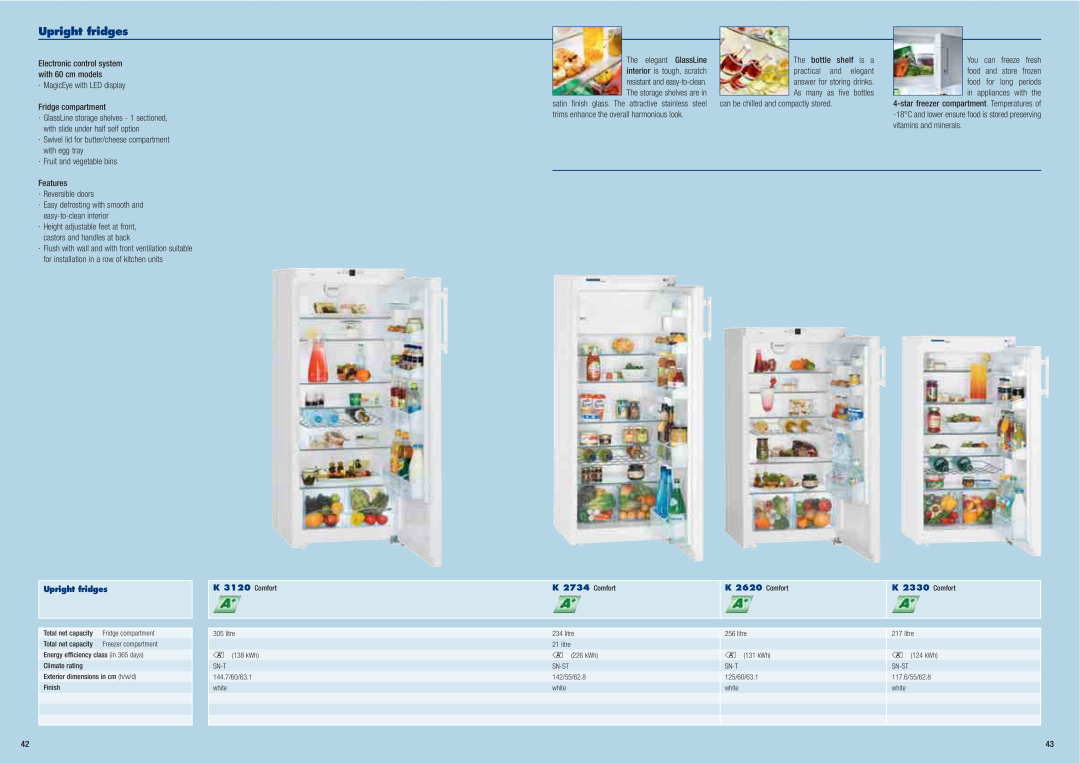 Liebherr Freestanding Refrigerator manual Upright fridges, K 3120 Comfort, K 2734 Comfort, K 2620 Comfort, K 2330 Comfort 