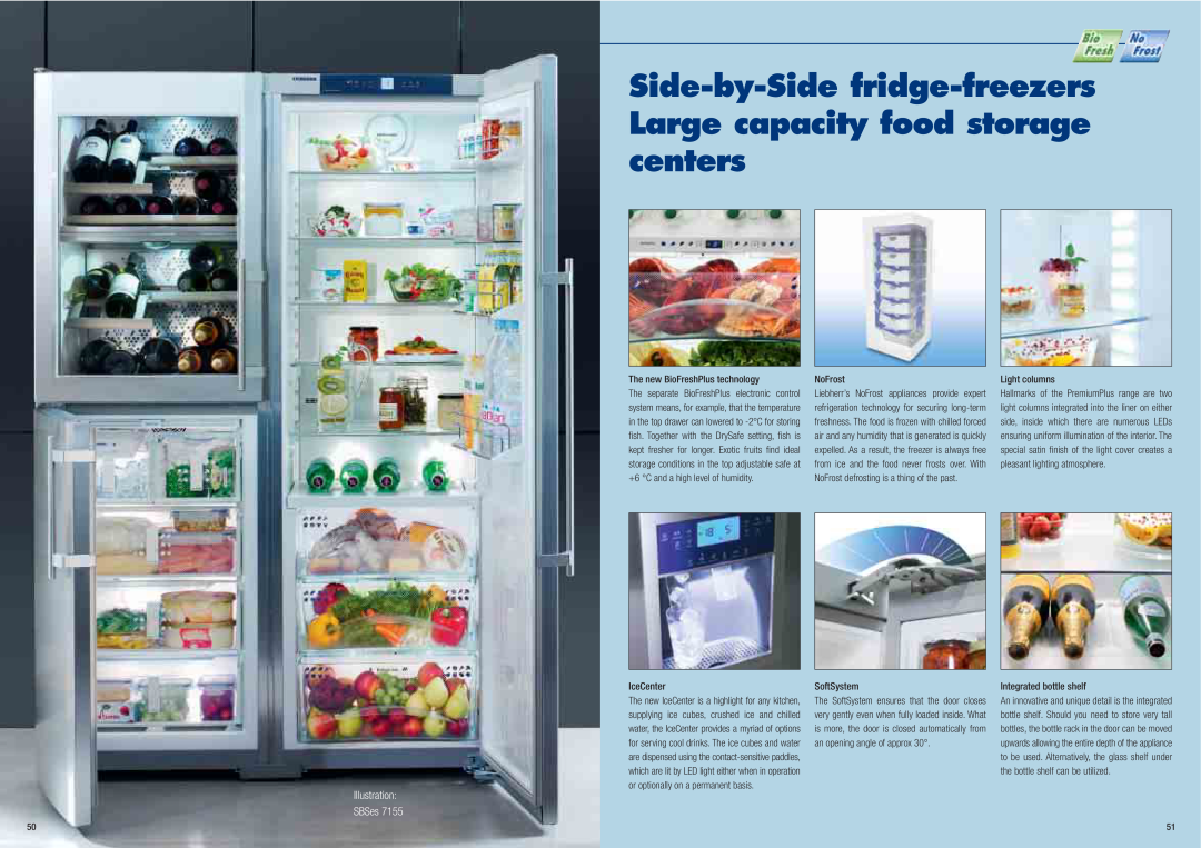 Liebherr Freestanding Refrigerator Side-by-Side fridge-freezers Large capacity food storage centers, Illustration SBSes 
