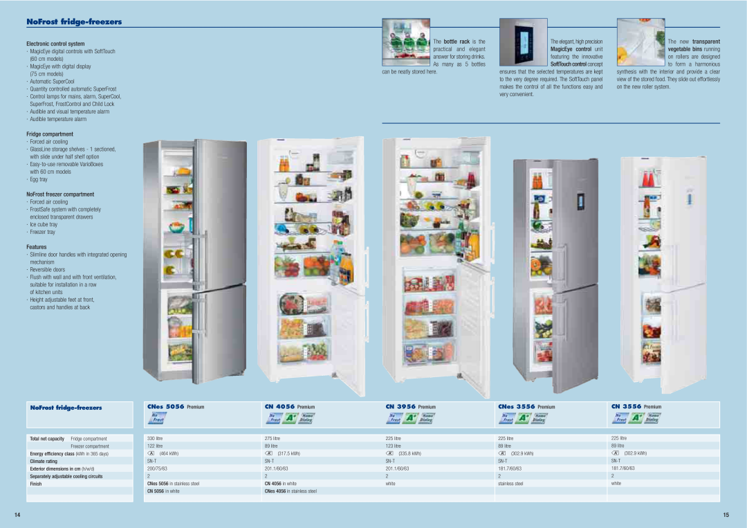 Liebherr Freestanding Refrigerator manual NoFrost fridge-freezers, CNes 5056 Premium, CN 4056 Premium, CN 3956 Premium 