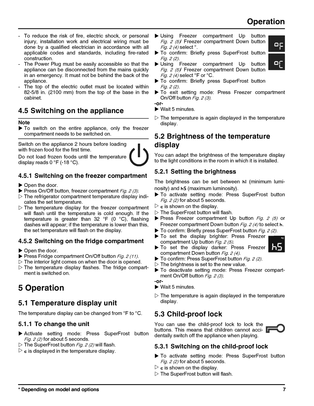 Liebherr HC 1011/1060 HC 1001/1050 121113 7082698 - 00 Operation, Switching on the appliance, Temperature display unit 