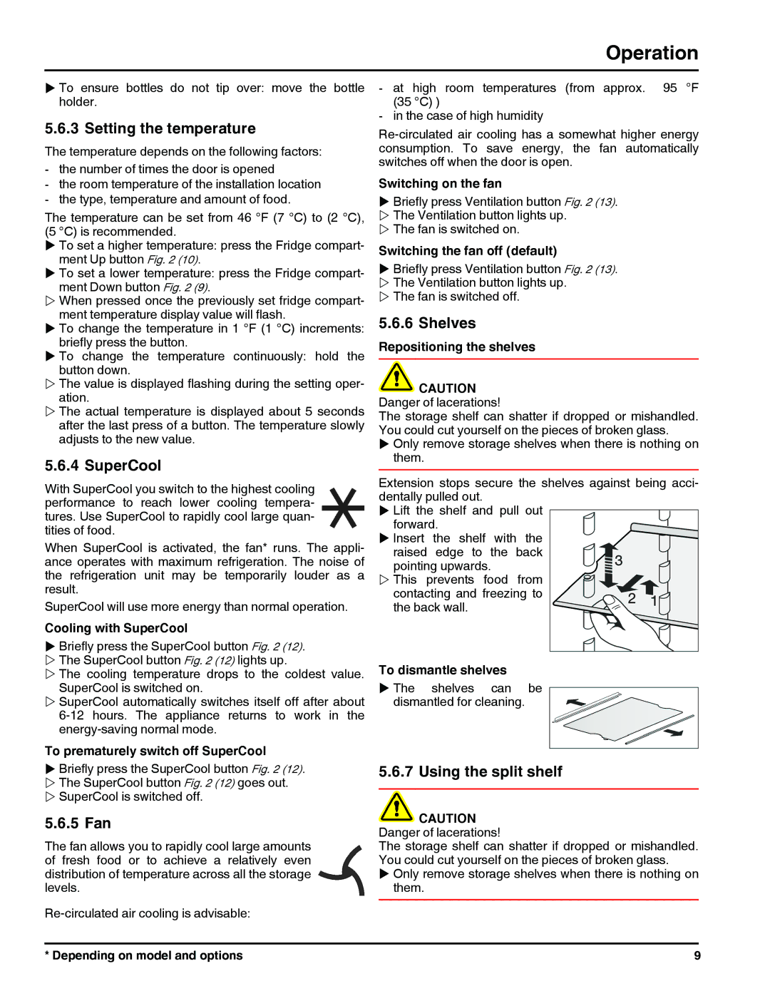 Liebherr HC 1011/1060 HC 1001/1050 121113 7082698 - 00 manual Setting the temperature, SuperCool, 5 Fan, Shelves 