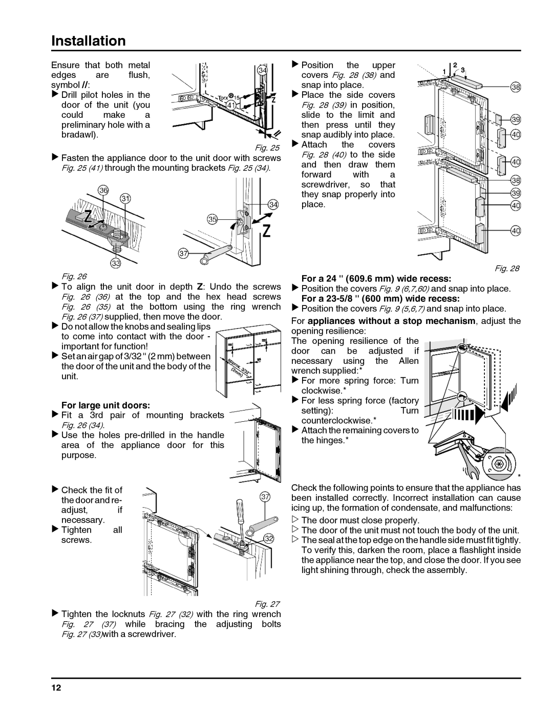 Liebherr HC 1011/1060, HC 1001/1050, 20707 For large unit doors, Fasten the appliance door to the unit door with screws 