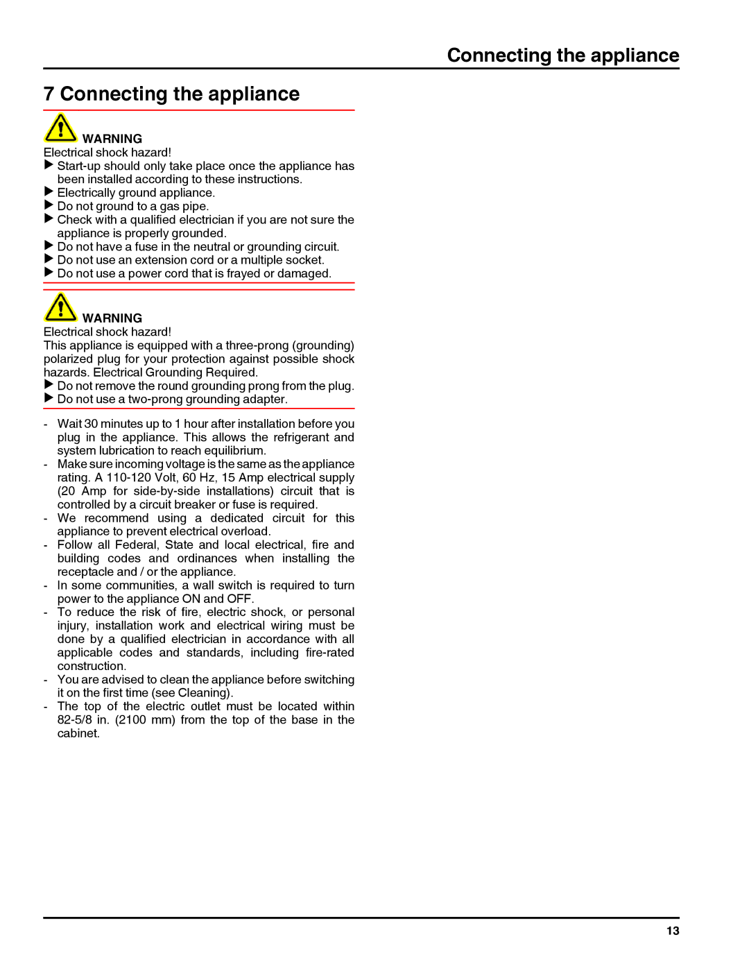 Liebherr HC 1001/1050, HC 1011/1060, 7084000-01, 20707 installation instructions Connecting the appliance 