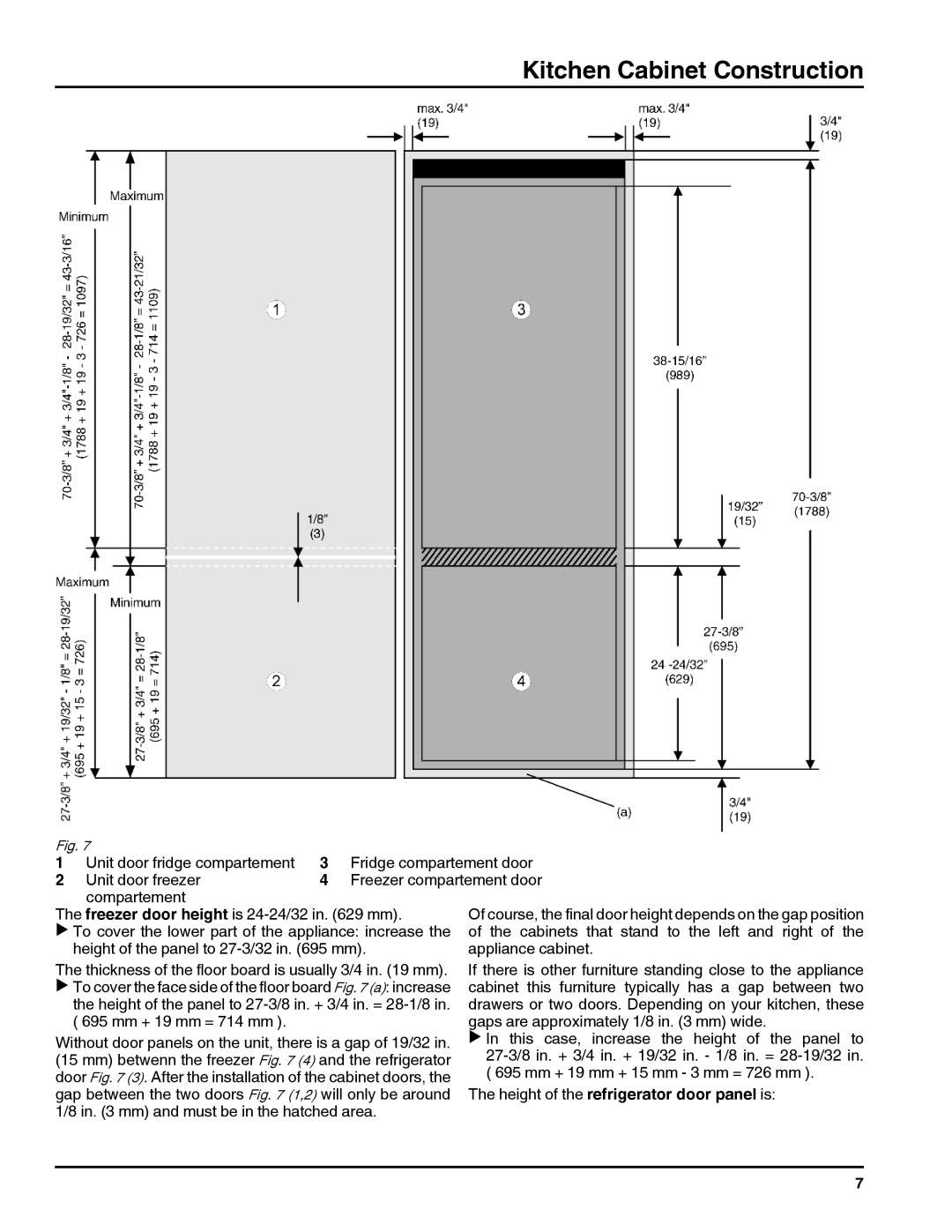 Liebherr 20707, HC 1011/1060, HC 1001/1050, 7084000-01 installation instructions Height of the refrigerator door panel is 