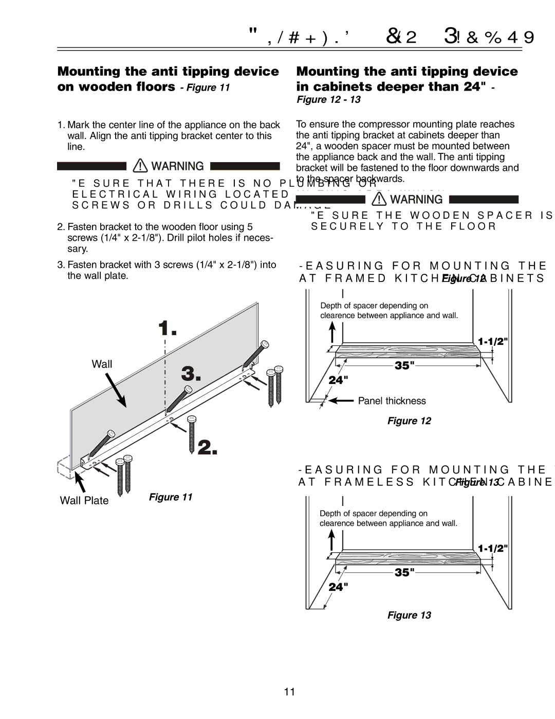 Liebherr HC 20 Mounting the anti tipping device on wooden floors, Mounting the anti tipping device in cabinets deeper than 