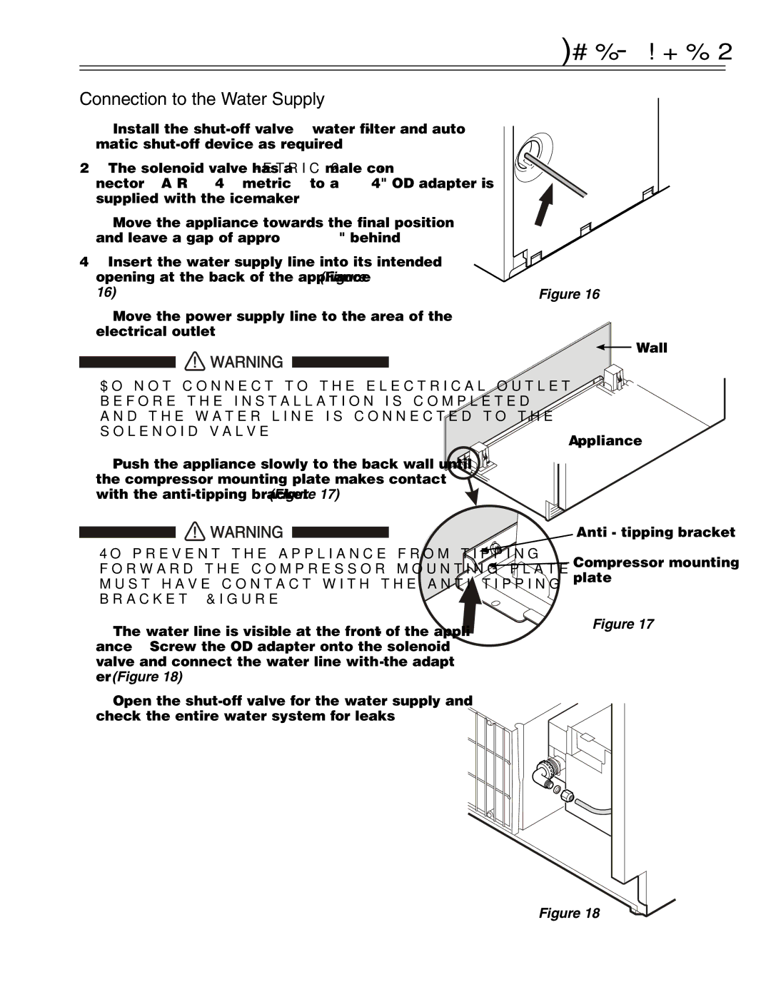 Liebherr HC 20 manual Connection to the Water Supply 