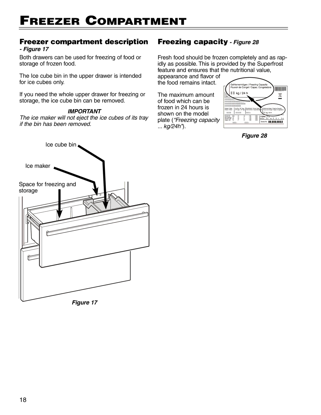 Liebherr HC 7081411-00, HCS 7081411-00 manual Freezer Compartment, Freezer compartment description, Freezing capacity Figure 