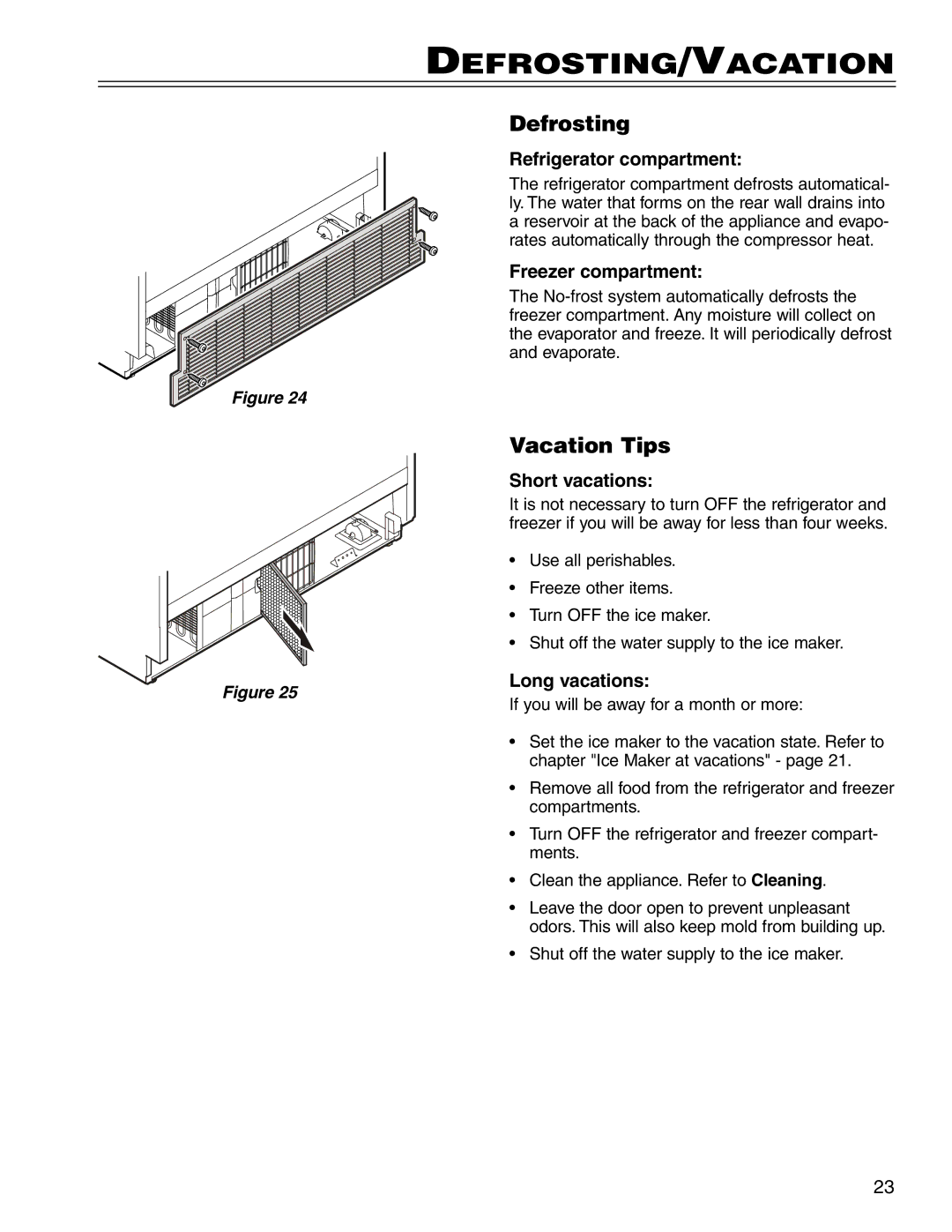 Liebherr HC 7081411-00, HCS 7081411-00 manual Defrosting/Vacation, Vacation Tips 