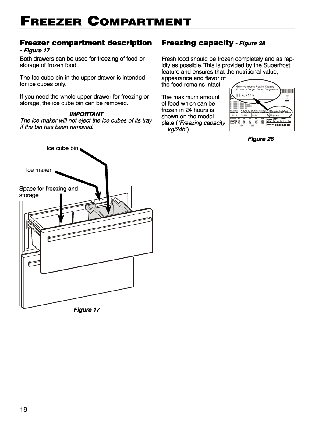 Liebherr HC 7081411-00 manual Freezer Compartment, Freezer compartment description, Freezing capacity - Figure, kg/24h” 