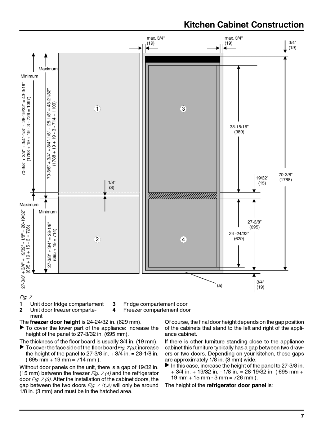 Liebherr HC1060, HC1011 installation instructions Height of the refrigerator door panel is 