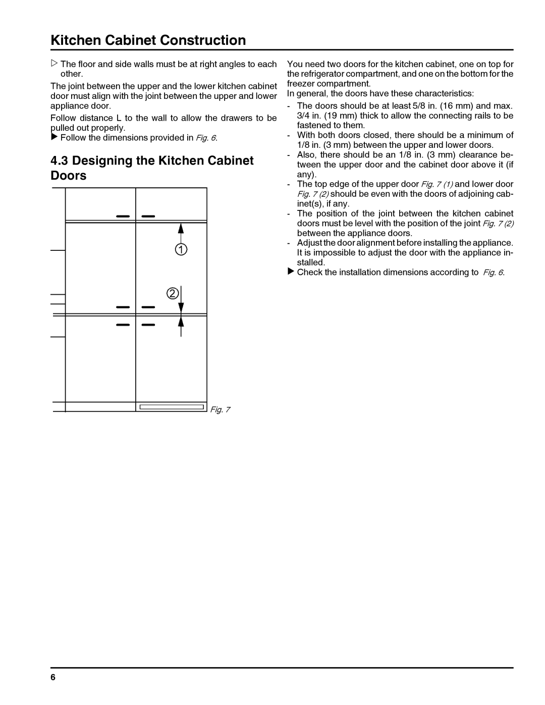 Liebherr HC1011, HC1060 installation instructions Designing the Kitchen Cabinet Doors, Kitchen Cabinet Construction 