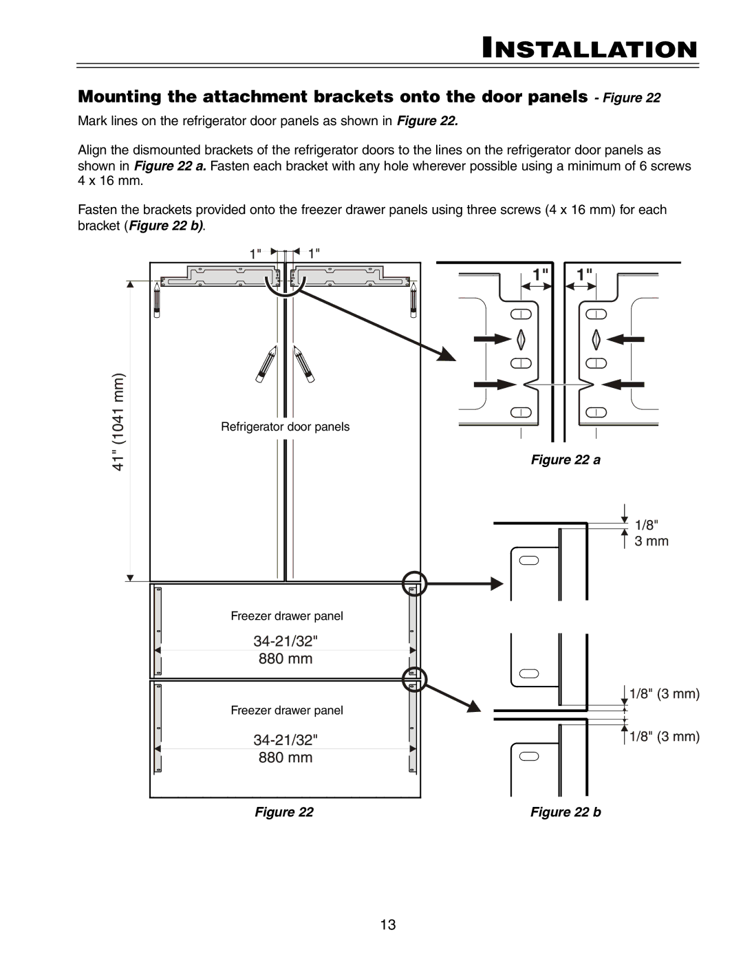 Liebherr HC 2062, HCB 2062 installation instructions Mounting the attachment brackets onto the door panels Figure 