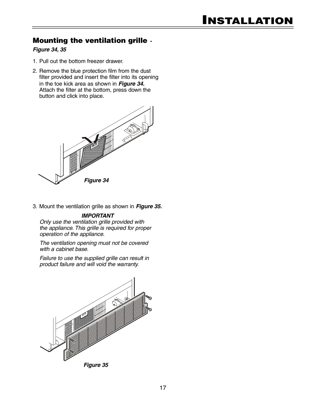 Liebherr HC 2062, HCB 2062 installation instructions Mounting the ventilation grille 