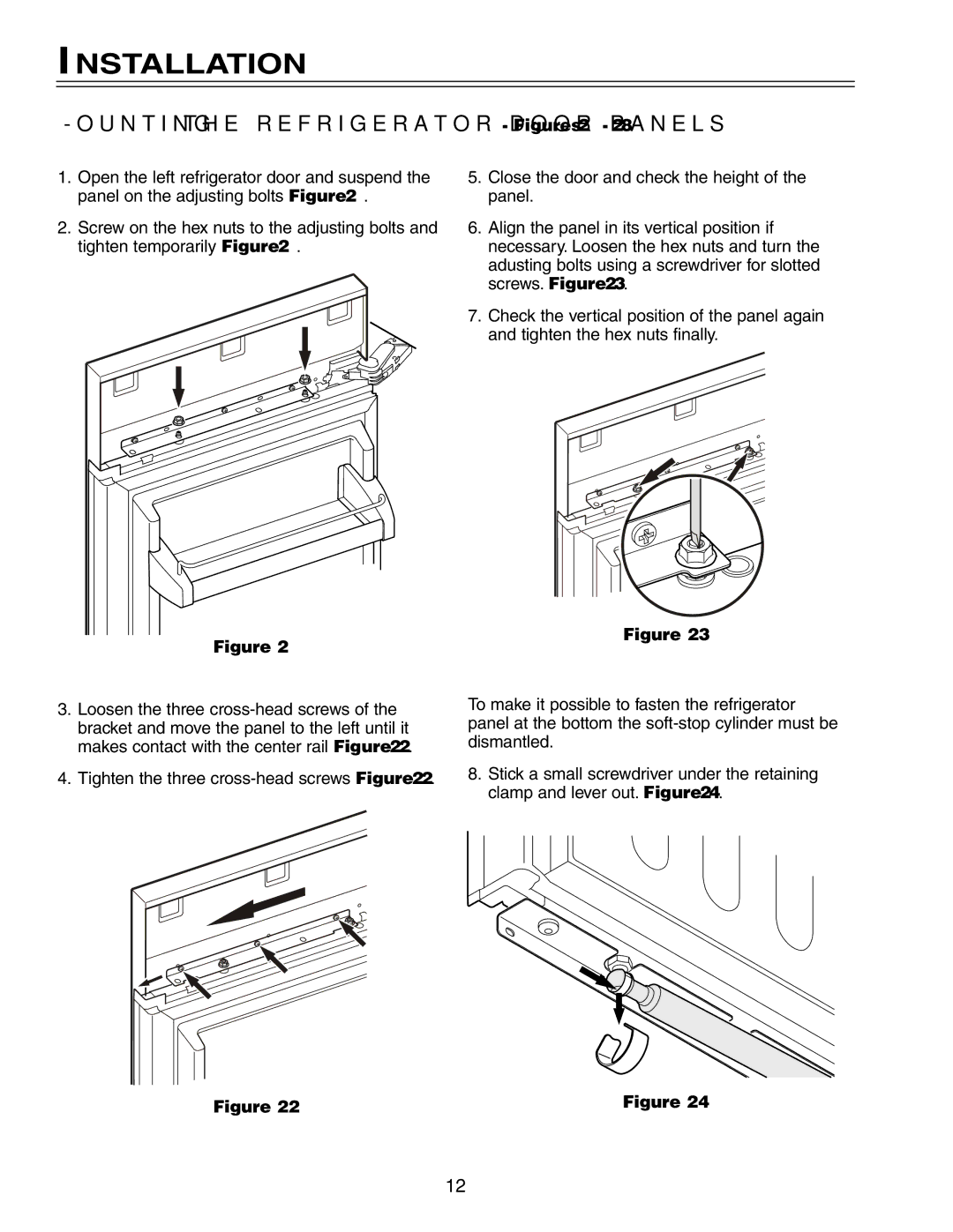 Liebherr HCS 20 installation instructions Mounting the refrigerator door panels Figures 21 