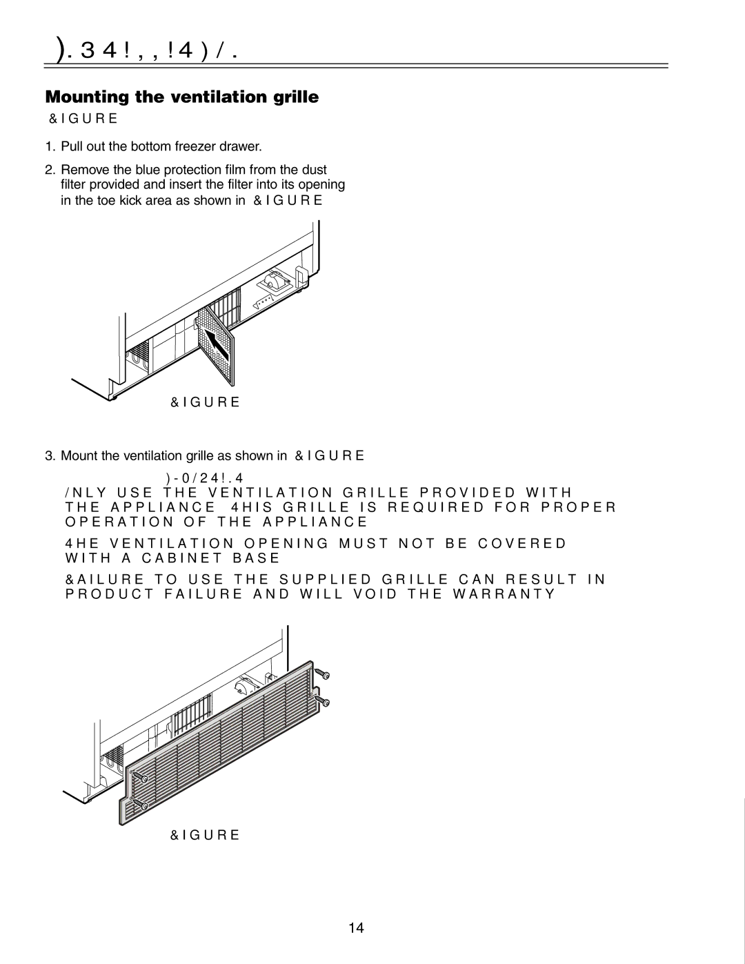 Liebherr HCS 20 installation instructions Mounting the ventilation grille 