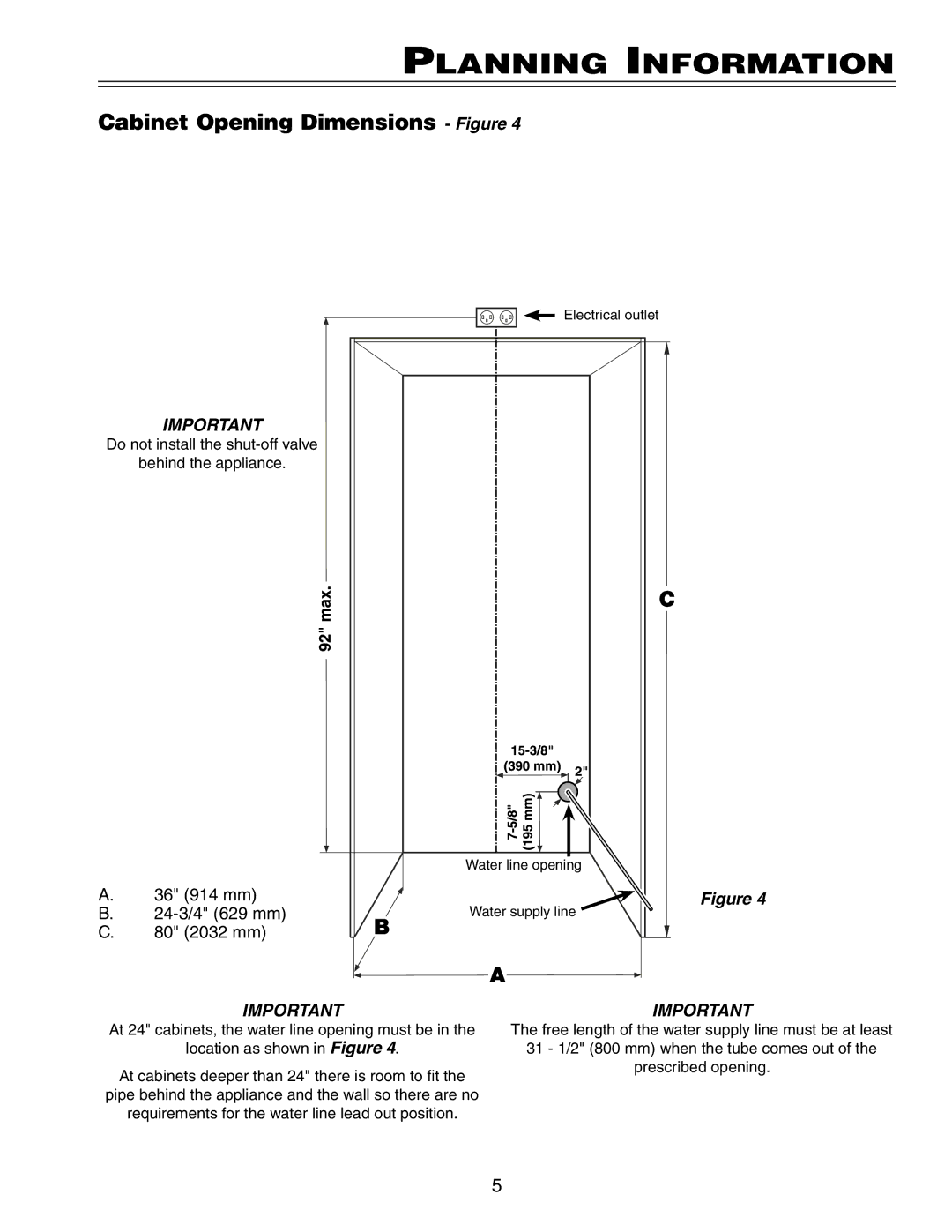 Liebherr HCS 20 installation instructions Cabinet Opening Dimensions Figure, 36 914 mm 24-3/4 629 mm 80 2032 mm 