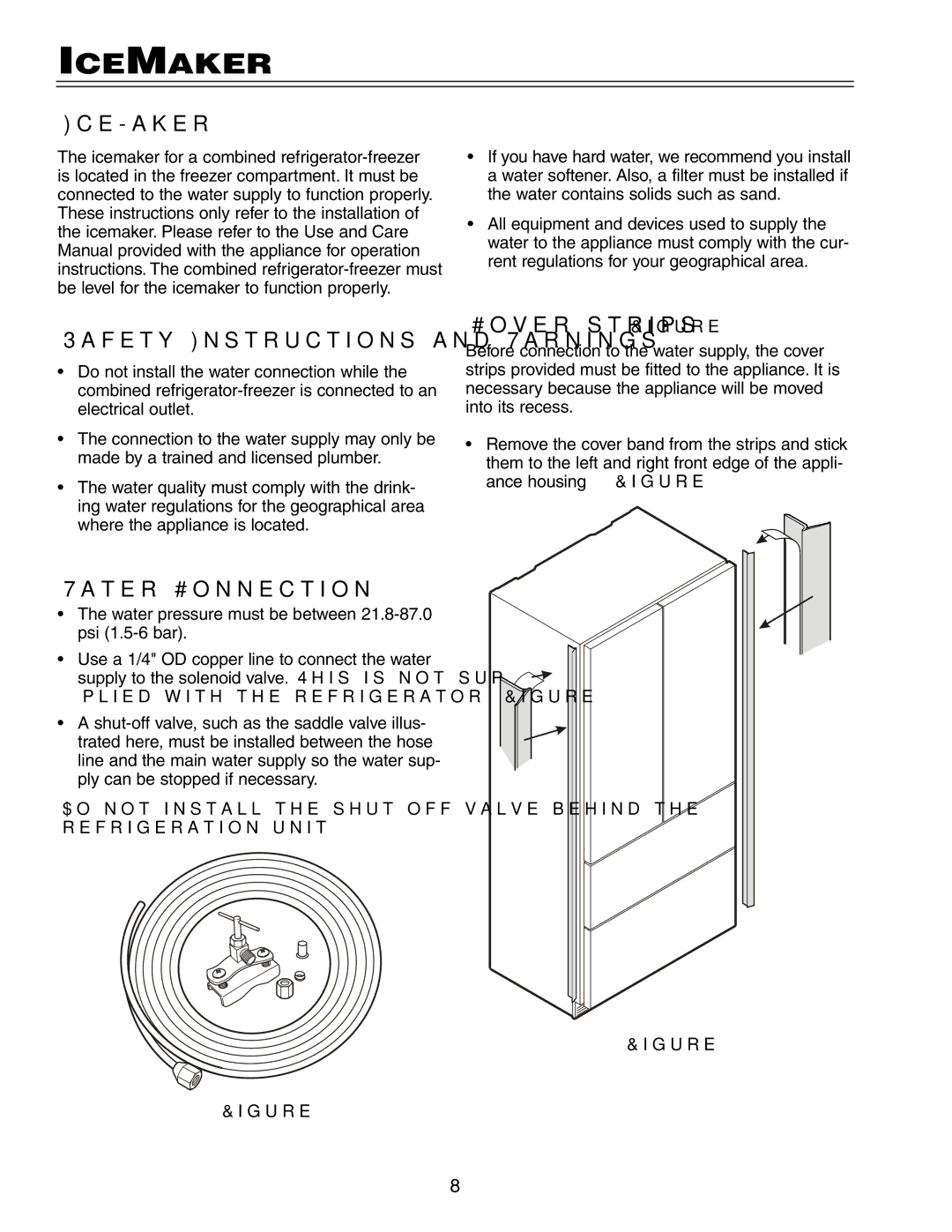 Liebherr HCS 20 Icemaker, IceMaker, Safety Instructions and Warnings, Water Connection, Cover strips Figure 