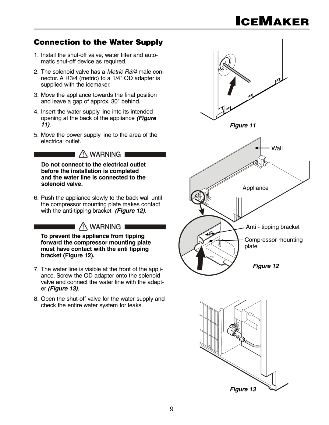 Liebherr HCS 20 installation instructions Connection to the Water Supply 