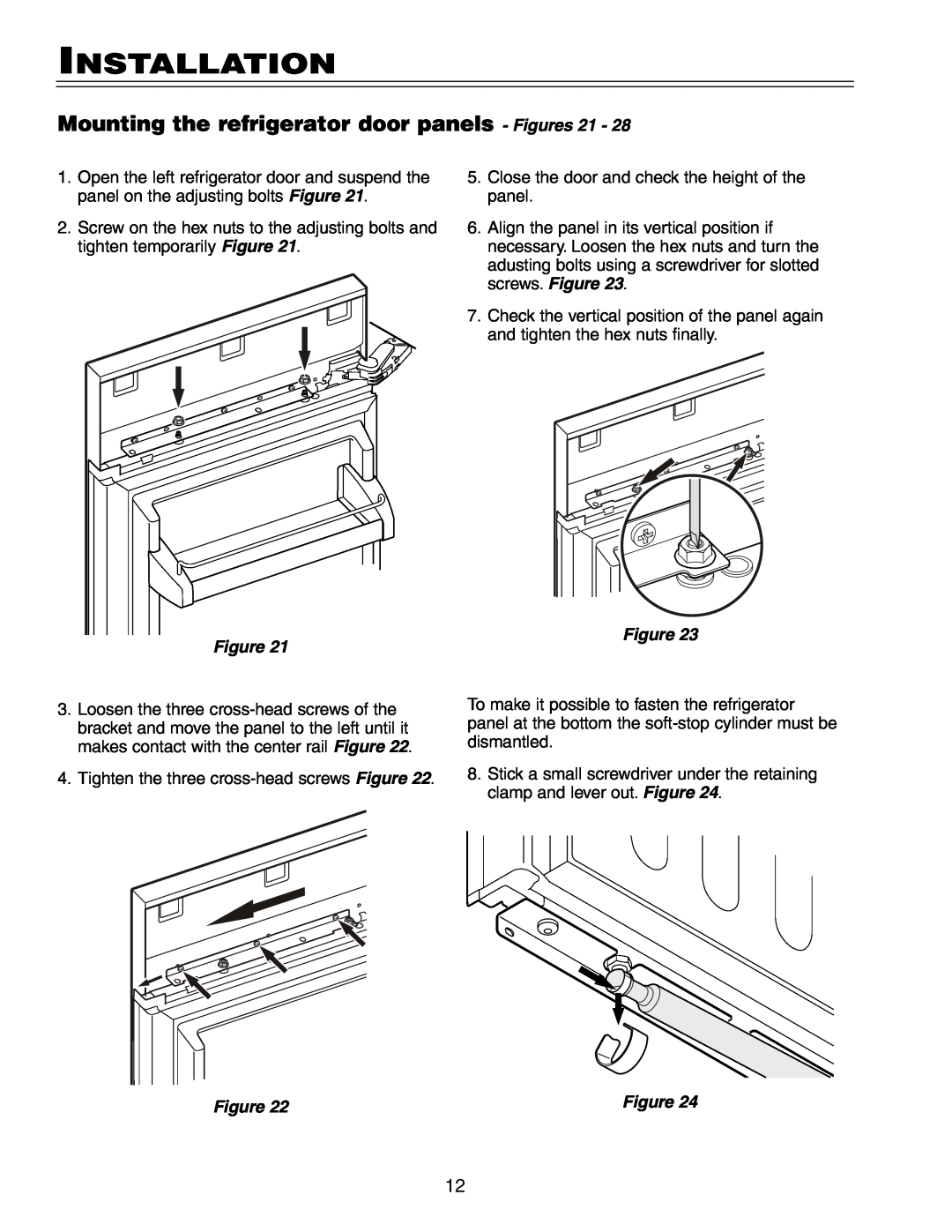 Liebherr HCS 20 installation instructions Mounting the refrigerator door panels - Figures, Installation 