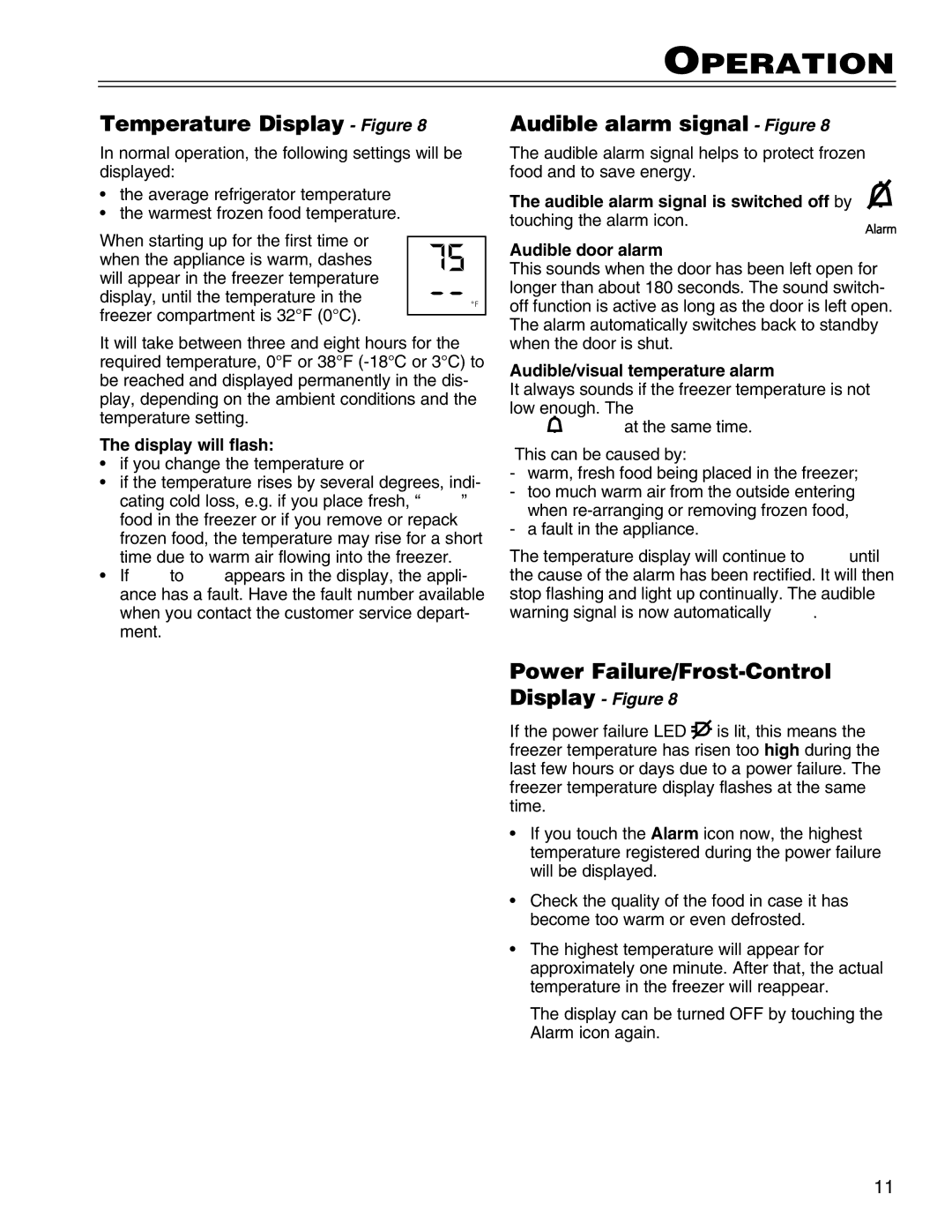 Liebherr HCS, 7081 411-01 manual Temperature Display Figure, Audible alarm signal Figure, Power Failure/Frost-Control 