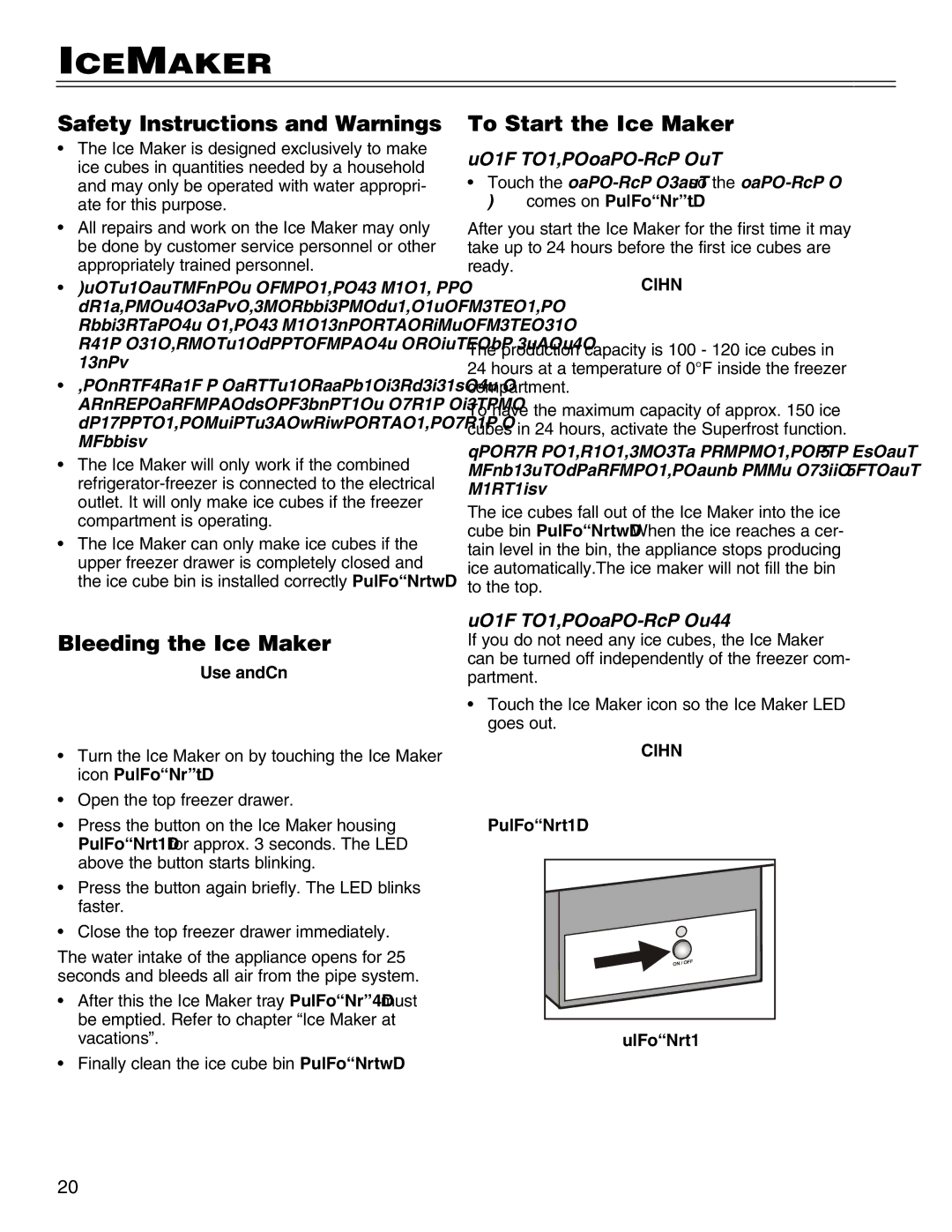 Liebherr HCS, 7081 411-01 manual IceMaker, Safety Instructions and Warnings, Bleeding the Ice Maker, To Start the Ice Maker 