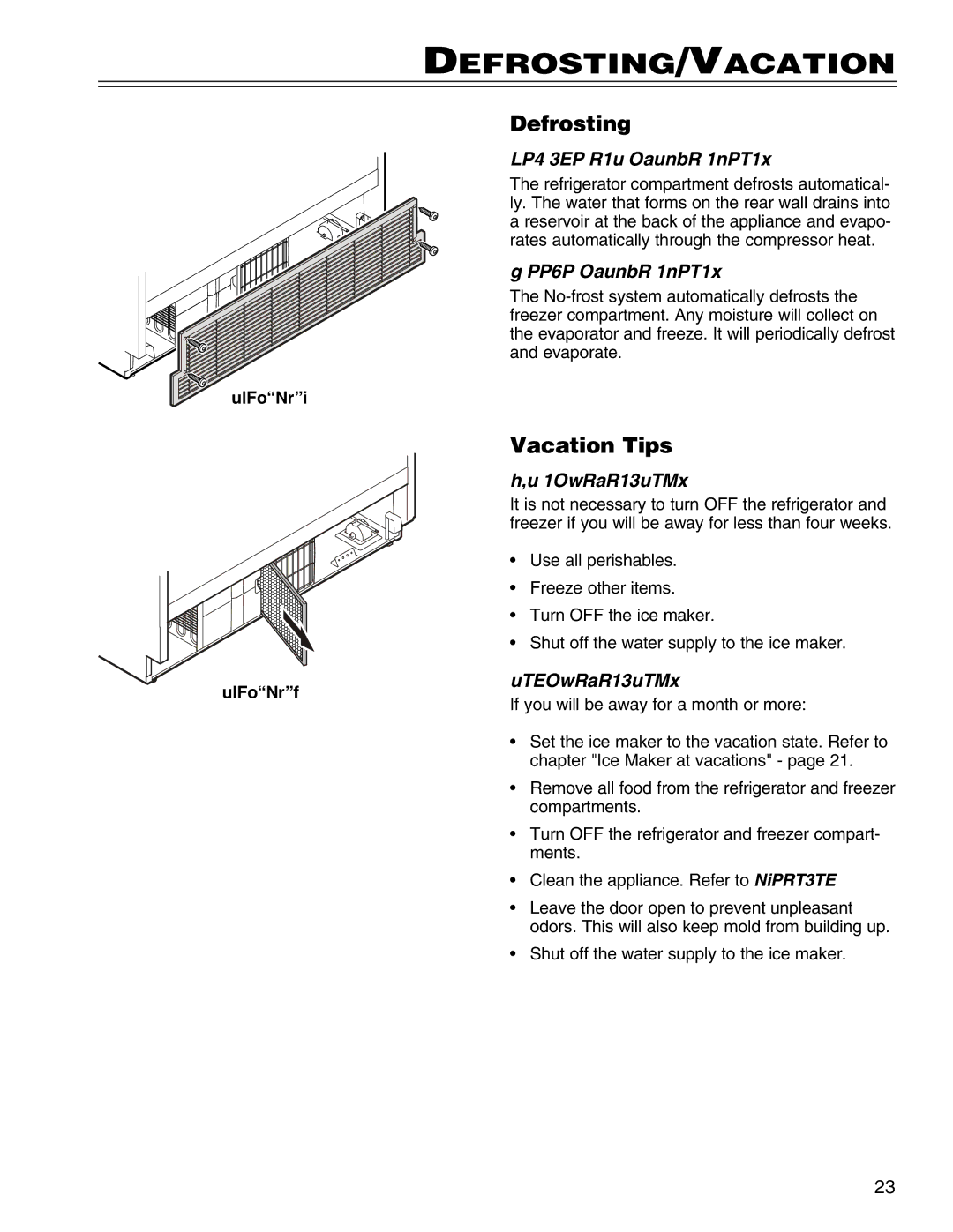 Liebherr HCS, 7081 411-01 manual Defrosting/Vacation, Vacation Tips 