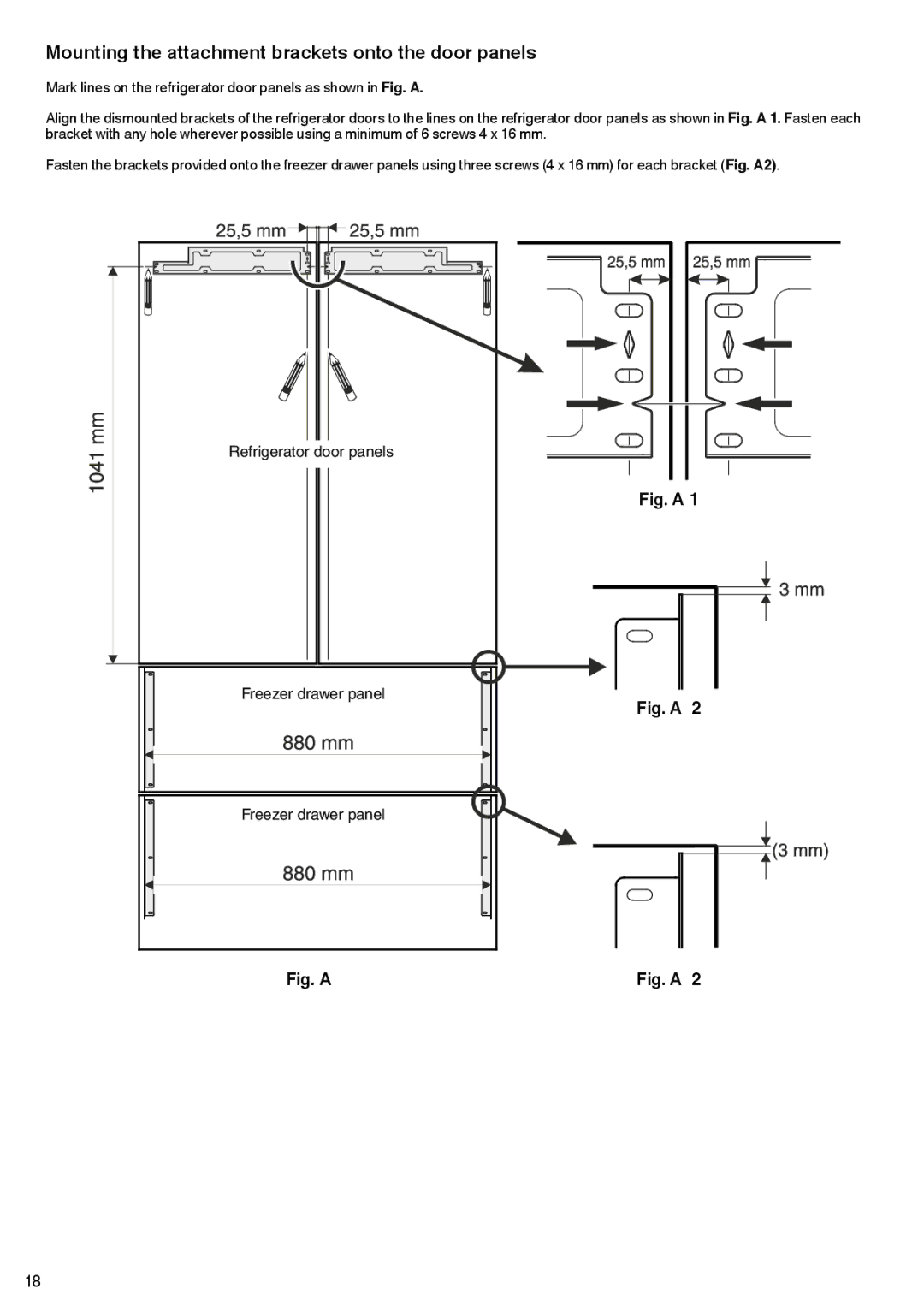 Liebherr liebherr manual Mounting the attachment brackets onto the door panels, Fig. a 