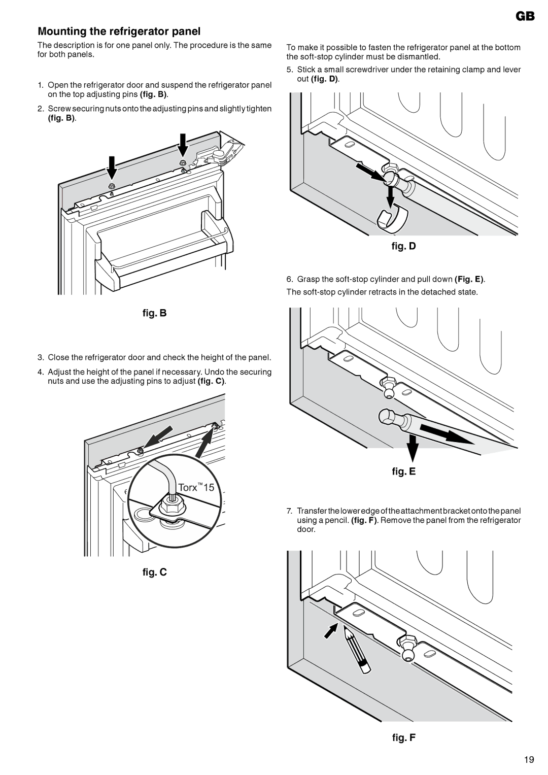 Liebherr liebherr manual Mounting the refrigerator panel, Fig. B 