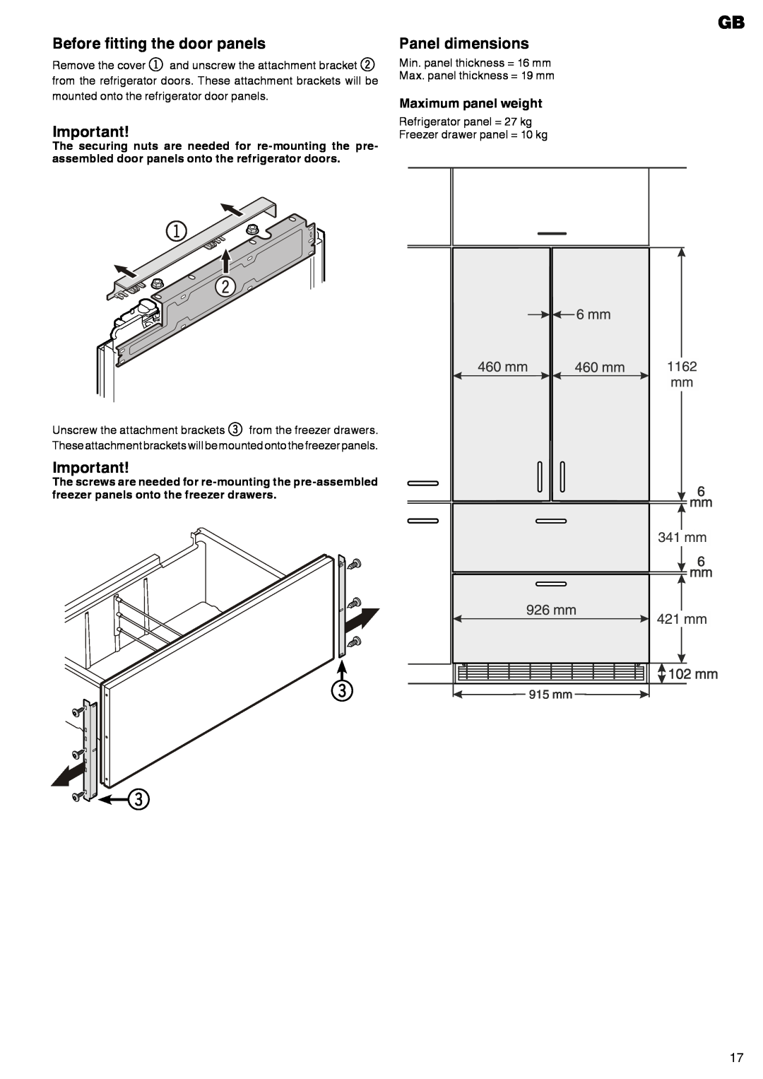 Liebherr liebherr manual Before fitting the door panels, Panel dimensions, Maximum panel weight 