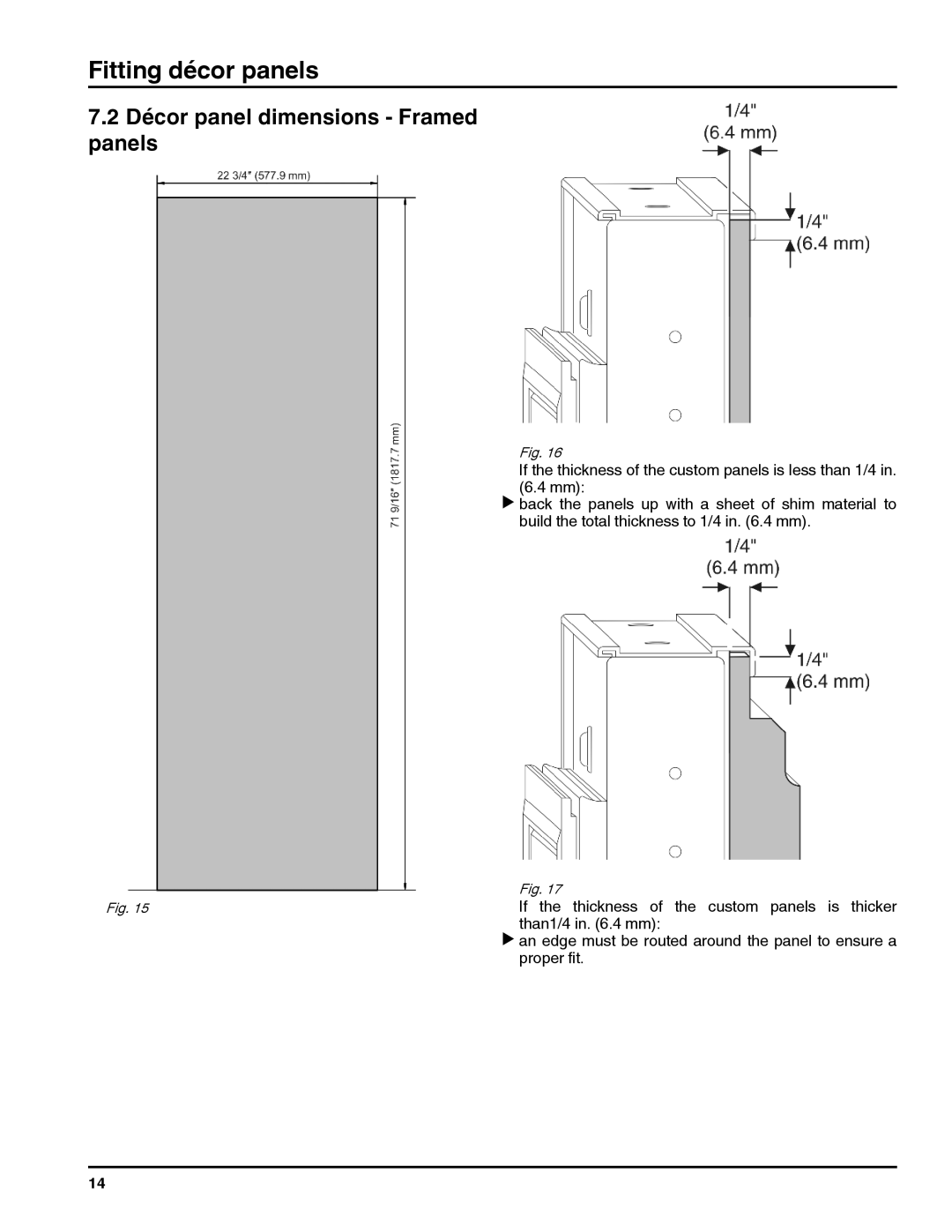 Liebherr RI 1410/ RBI 1410/ FI 1051 manual Décor panel dimensions Framed panels 