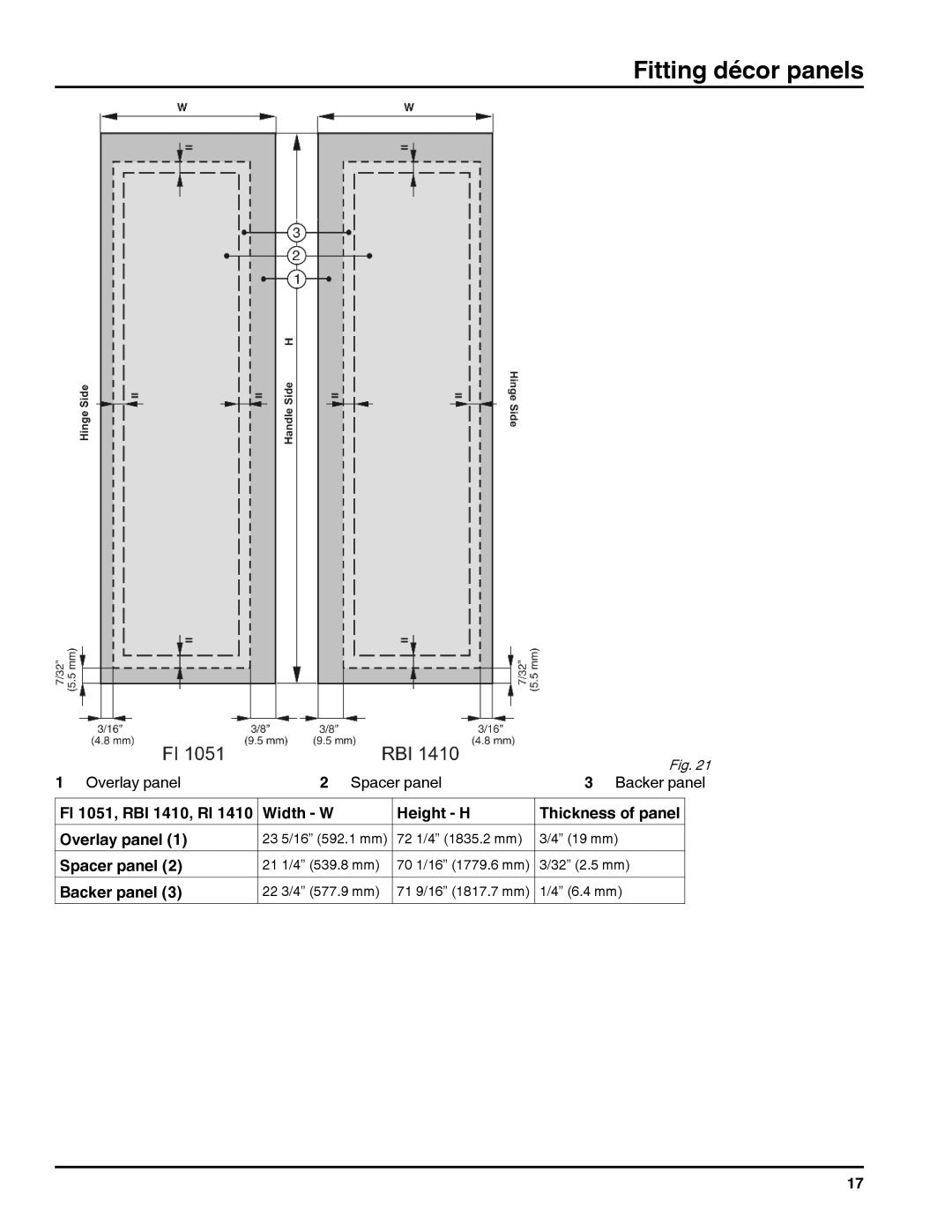 Liebherr RI 1410/ RBI 1410/ FI 1051 manual Overlay panel Spacer panel Backer panel 