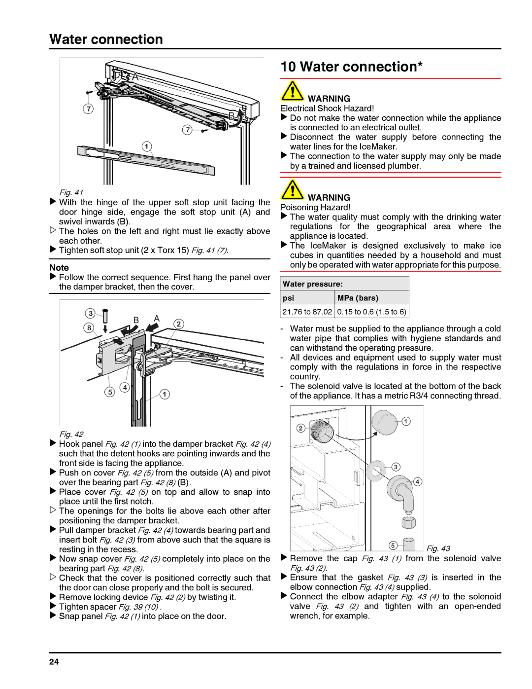 Liebherr RI 1410/ RBI 1410/ FI 1051 manual Water connection 