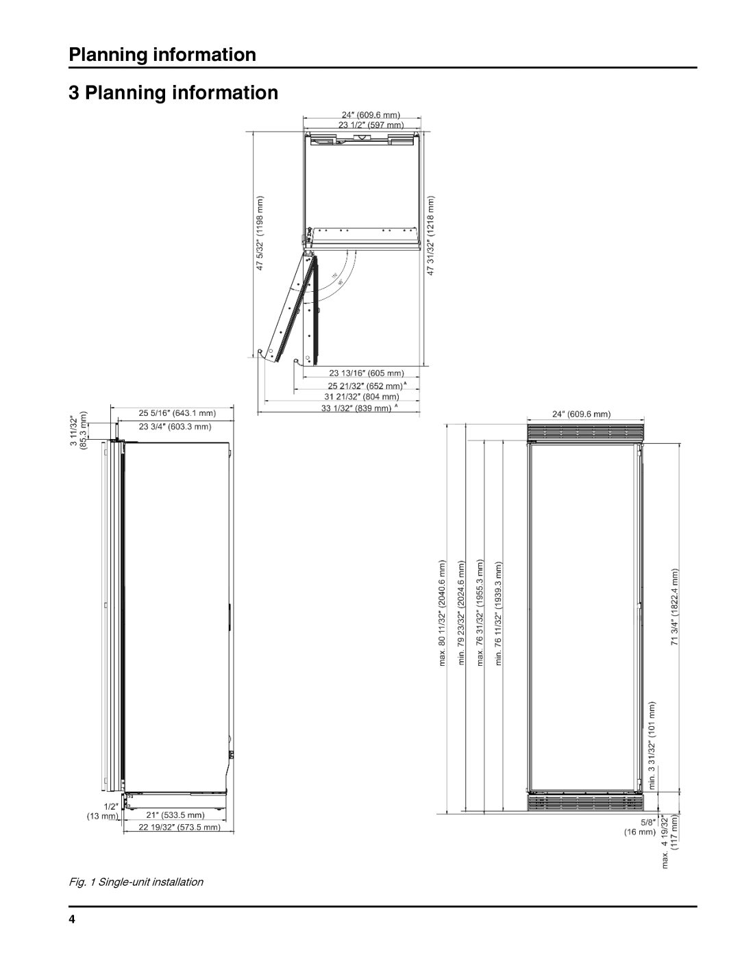 Liebherr RI 1410/ RBI 1410/ FI 1051 manual Planning information, Single-unit installation 