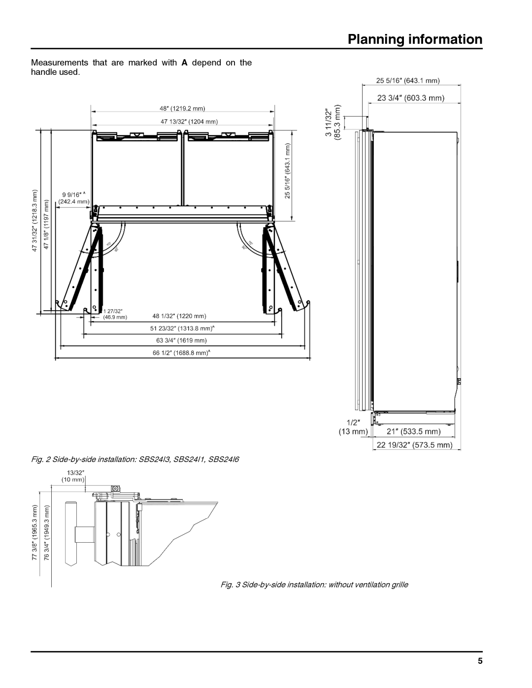 Liebherr RI 1410/ RBI 1410/ FI 1051 manual Side-by-side installation SBS24I3, SBS24I1, SBS24I6 