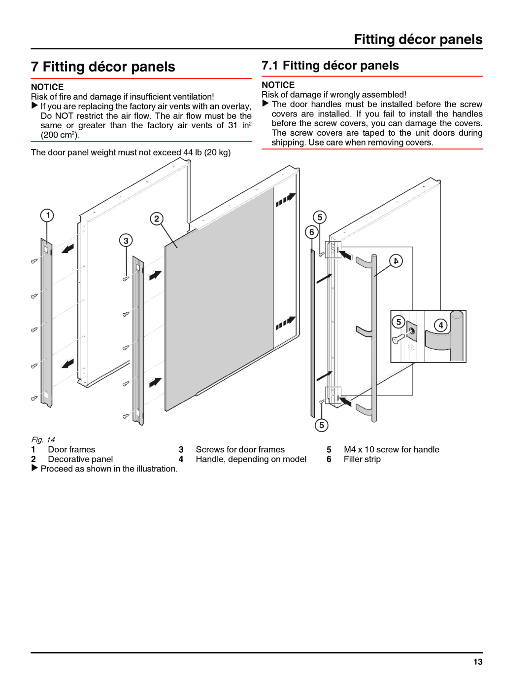 Liebherr RI 1410/ RBI 1410/ FI 1051 Fitting décor panels, Screws for door frames, M4 x 10 screw for handle, Door frames 
