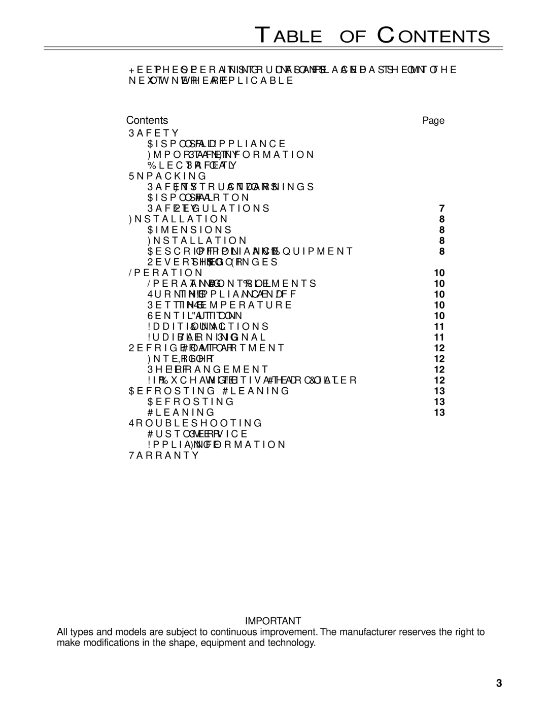 Liebherr 7081 457-00, RO 500 manual Table of Contents 