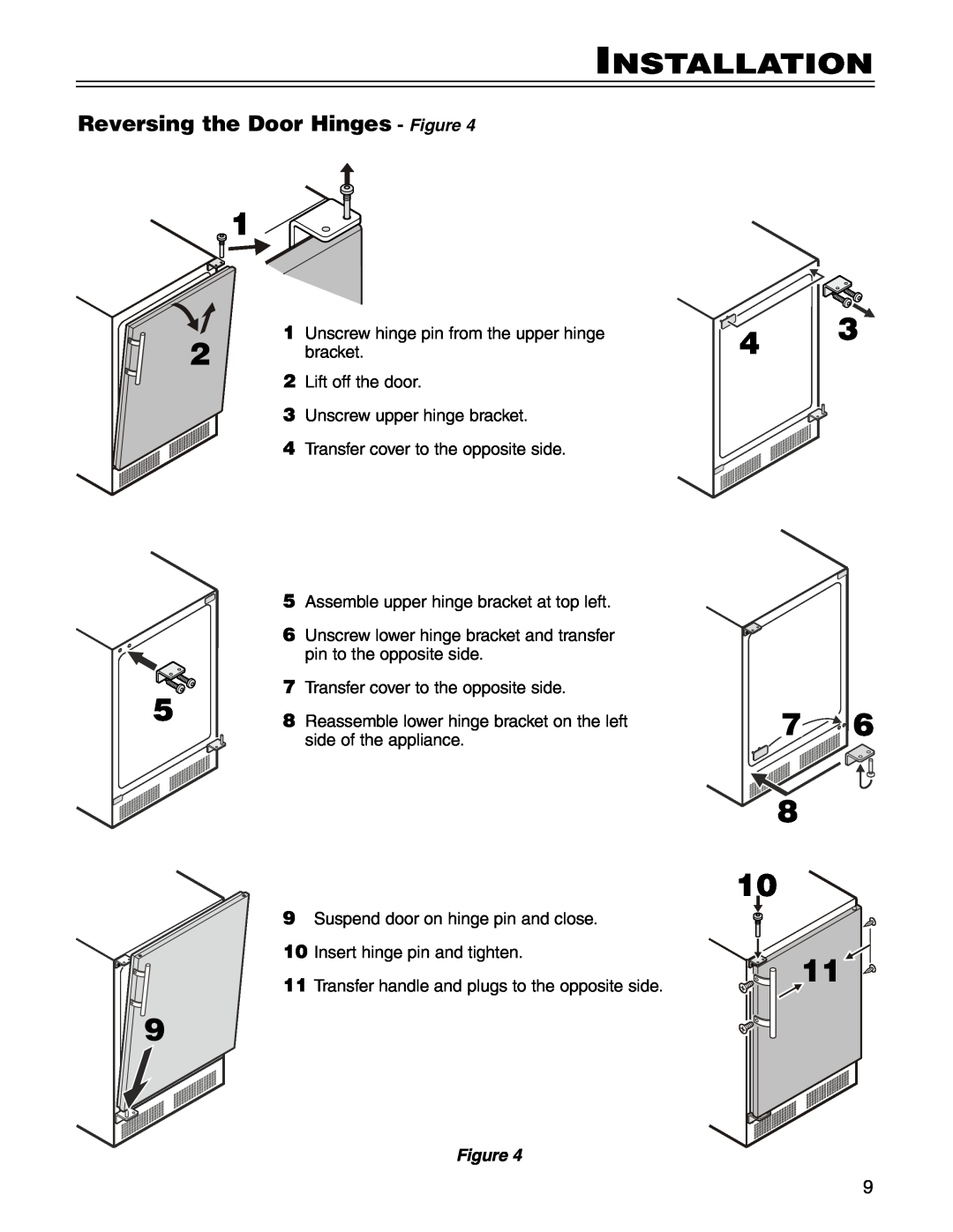 Liebherr 7081 457-00, RO 500 manual Reversing the Door Hinges - Figure, Installation 