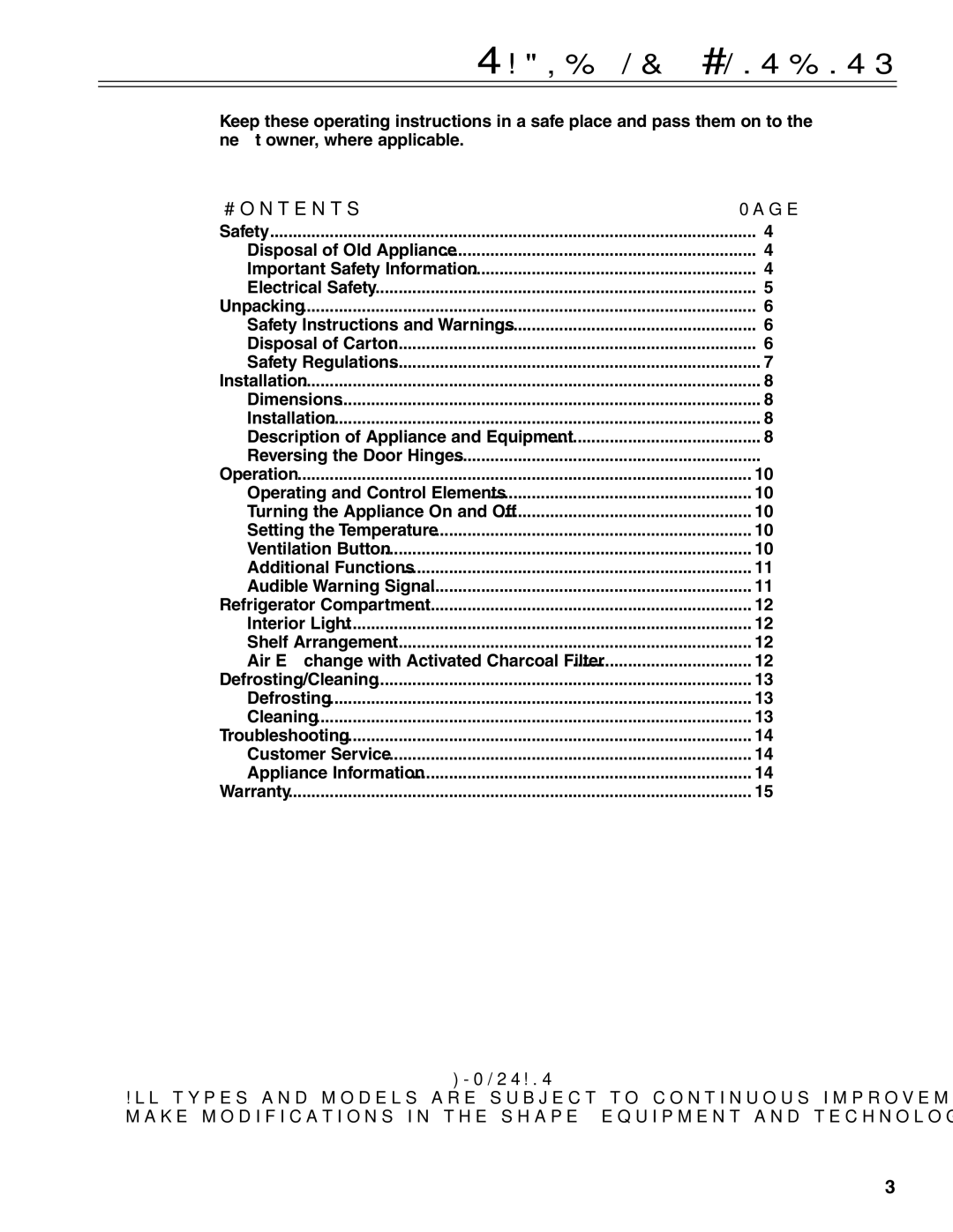 Liebherr RO500 manual Table of Contents 