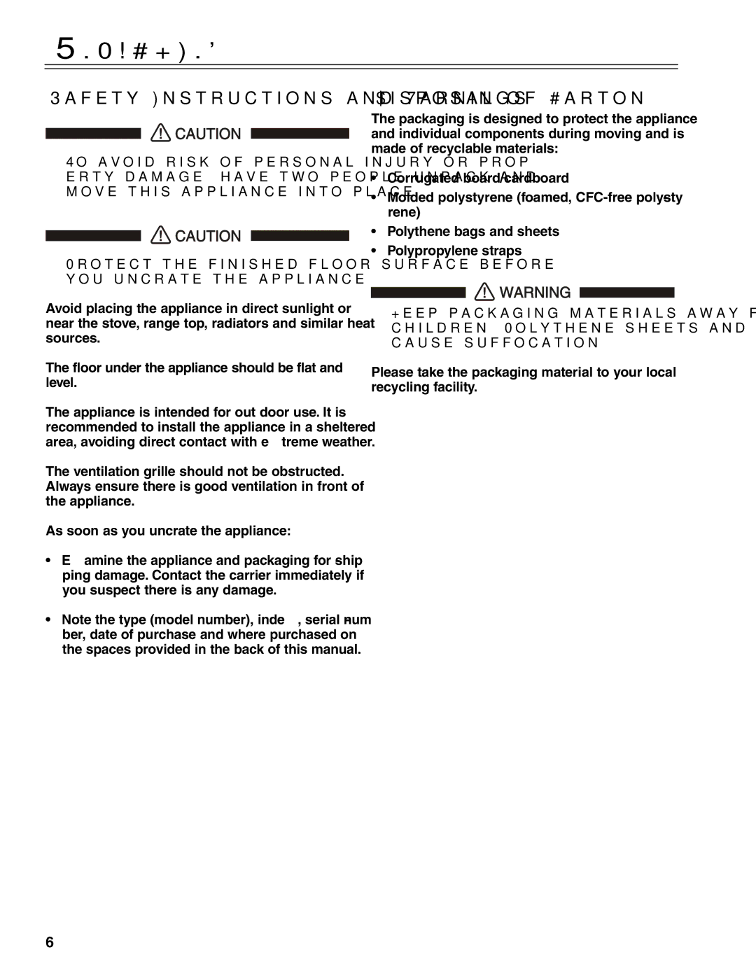 Liebherr RO500 manual Unpacking, Safety Instructions and Warnings, Disposal of Carton 