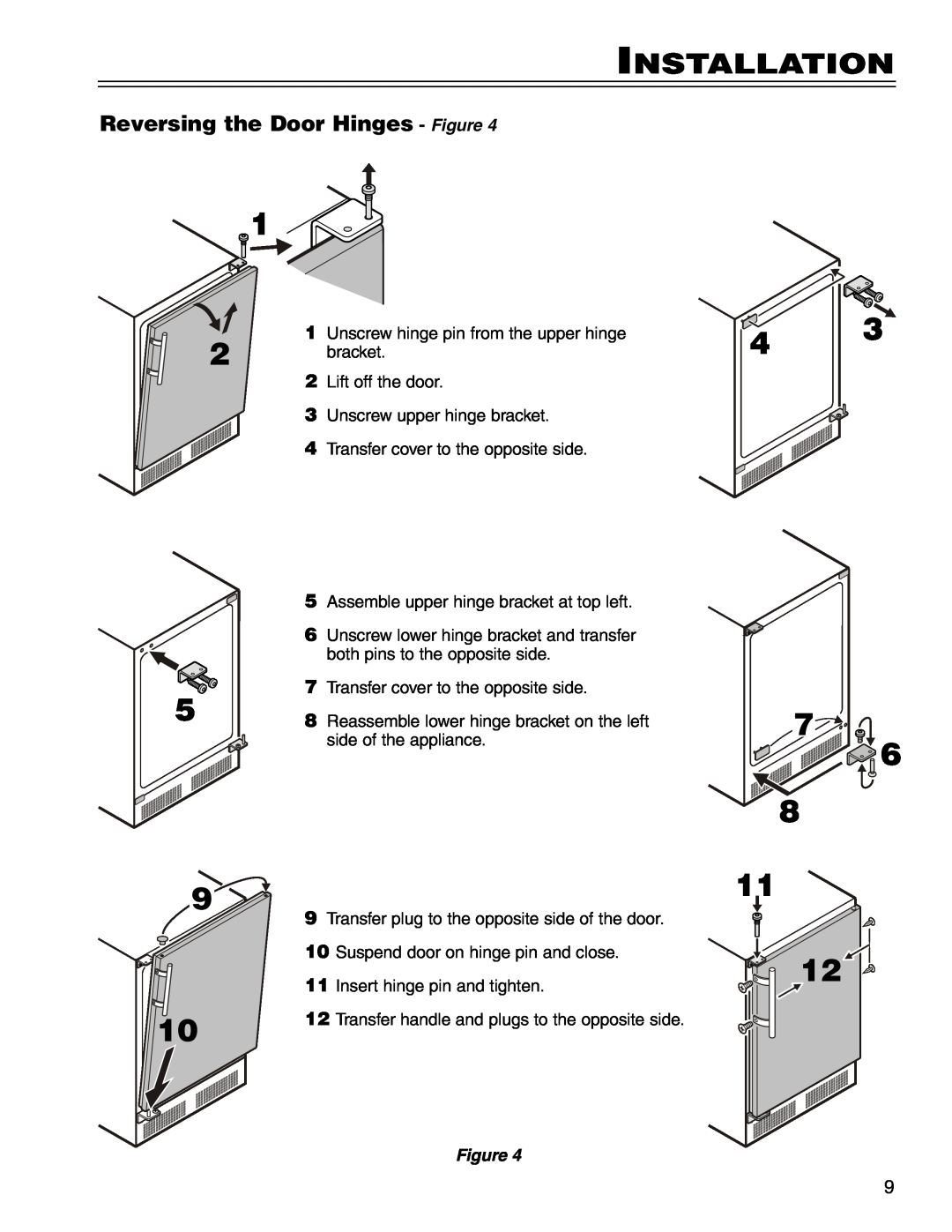 Liebherr RO500 manual Reversing the Door Hinges - Figure, Installation 