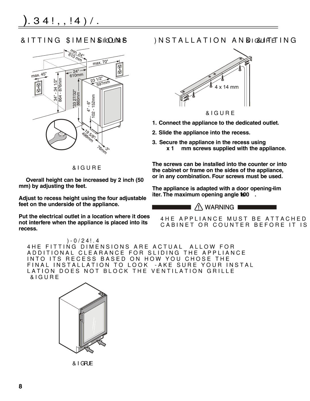 Liebherr RU500 manual Fitting Dimensions Figure, Installation and Fitting Figure 