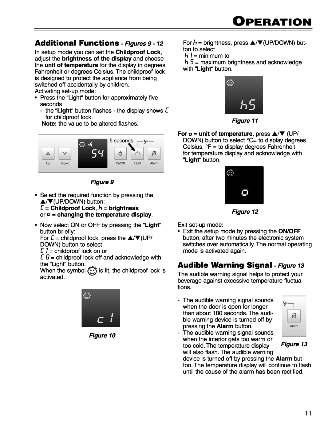 Liebherr RU500 manual Additional Functions - Figures, Audible Warning Signal - Figure, Operation 