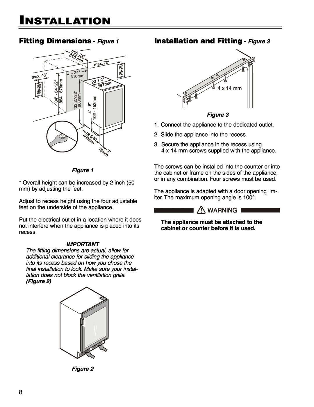 Liebherr RU500 manual Fitting Dimensions - Figure, Installation and Fitting - Figure 
