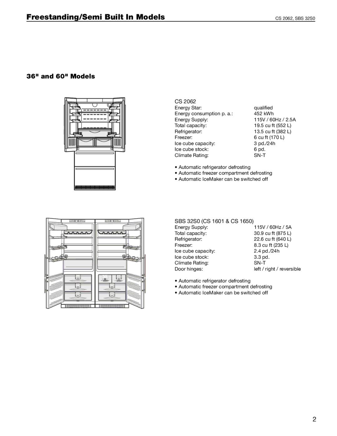 Liebherr CS 1650 manual Models, SBS 32S0 CS 1601 & CS 