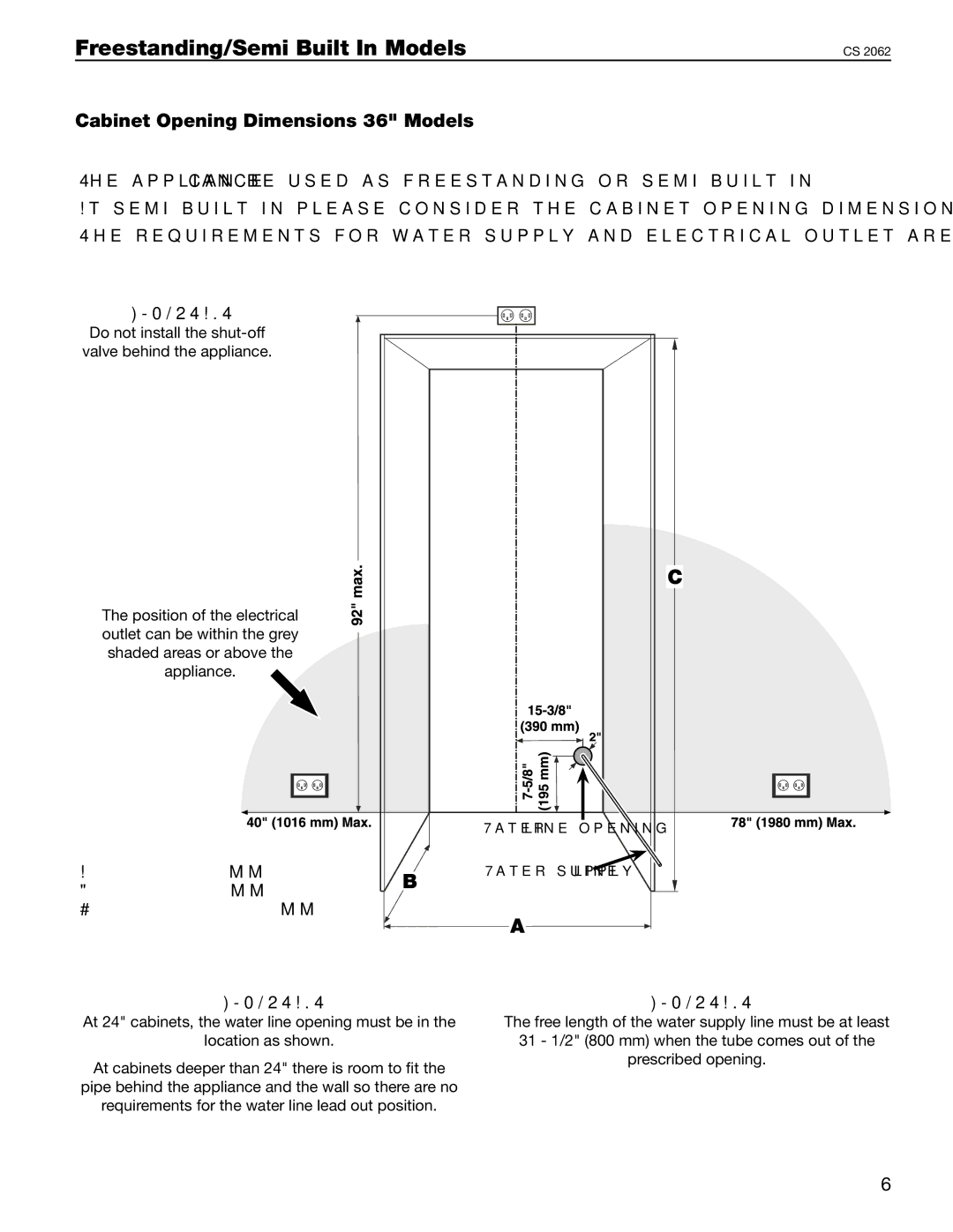 Liebherr SBS 32S0, CS 1650, CS 1601 manual Cabinet Opening Dimensions 36 Models, 24 610 mm 80-1/2 2045 mm 