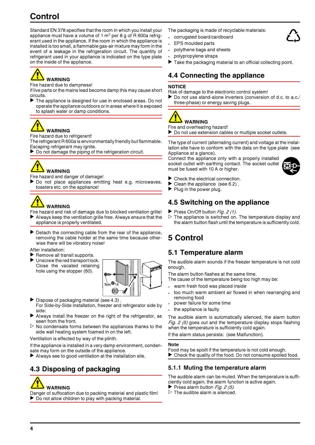 Liebherr UIG1313 operating instructions Control 