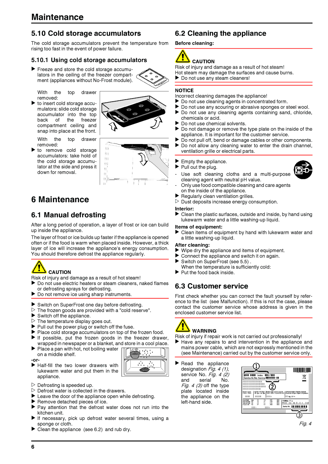 Liebherr UIG1313 operating instructions Maintenance 